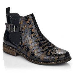 Skórzane sztyblety damskie lakierowane Rieker Z4965-90. Botki damskie Rieker, bez wzorów, z lakierowanej skóry, bez obcasa, bez zapięcia. Za 389.00 zł.