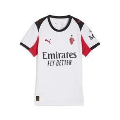 Damska koszulka wyjazdowa AC Milan 25/26 PUMA White For All Time Red. Białe bluzki damskie Puma, bez wzorów, sportowe, bez kołnierzyka, bez ramiączek. Za 439.00 zł.