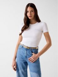Guess T-Shirt W6YI12 K3751 Biały Slim Fit. Białe t-shirty damskie Guess, s, z aplikacjami, bez kołnierzyka, bez ramiączek. Za 174.99 zł.