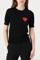 KARL LAGERFELD Czarny sweter damski Hearts Knit Top. Czarne swetry nierozpinane damskie KARL LAGERFELD, s, bez wzorów, z materiału, bez kołnierzyka, bez ramiączek. W wyprzedaży za 389.99 zł.