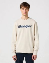 MESKA BLUZA WRANGLER LOGO CREW SWEAT VINTAGE WHITE 112350538. Białe bluzy męskie Wrangler, s, bez wzorów, vintage, bez ramiączek, bez kaptura. Za 149.99 zł.