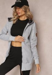 Jasnoszara Bluza z Kapturem i Polarem Halimins. Szare bluzy damskie Renee, s, bez wzorów, z polaru, bez ramiączek, z kapturem. Za 59.99 zł.