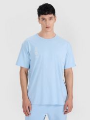4F T-shirt oversize z nadrukiem męski - niebieski S. Niebieskie t-shirty męskie 4F, m, bez wzorów, z bawełny, bez kołnierzyka, bez ramiączek. W wyprzedaży za 59.99 zł.
