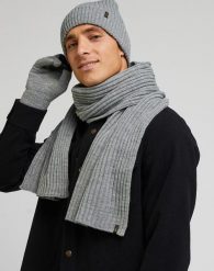 Męski zestaw zimowy LEE – czapka, szalik i rękawiczki szare (Grey XMAS Pack LP782137). Szare rękawiczki męskie Lee, na zimę, bez wzorów, z dzianiny. Za 169.99 zł.