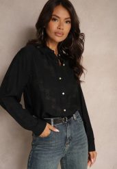 Czarna Koszula z Hafem z Cyrkoniami Przy Dekolcie Invorina. Czarne koszule damskie Renee, l, z aplikacjami, z jeansu, eleganckie, bez kołnierzyka, bez ramiączek. Za 69.99 zł.