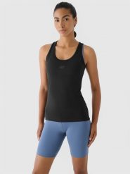4F Top slim treningowy damski - czarny L. Czarne koszulki sportowe damskie 4F, l, bez wzorów, z dzianiny, bez ramiączek, na fitness i siłownię. Za 69.99 zł.
