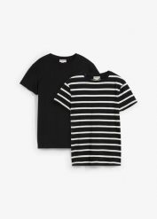 T-shirt z czystej bawełny organicznej (2 szt.). Czarne t-shirty damskie bonprix, bez wzorów, z bawełny, bez kołnierzyka, bez ramiączek. Za 79.99 zł.