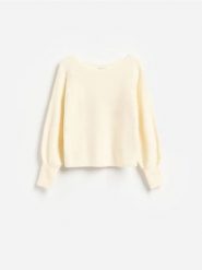 Sweter z dodatkiem wełny - złamana biel. Swetry nierozpinane damskie Reserved, l, bez wzorów, z dzianiny, bez kołnierzyka, bez ramiączek. Za 129.99 zł.