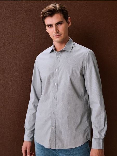 Koszula z długim rękawem we wzory - szary. Szare koszule męskie Sinsay, l, bez wzorów, bez kołnierzyka, bez ramiączek. Za 49.99 zł.