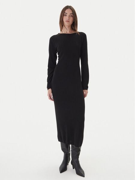 Kontatto Sukienka dzianinowa 3M0964C Czarny Slim Fit. Czarne sukienki damskie Kontatto, m, bez wzorów, z dzianiny, bez kołnierzyka, bez ramiączek. Za 329.99 zł.