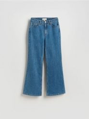 Jeansy straight z haftem - indigo jeans. Niebieskie jeansy damskie Reserved, bez wzorów, z bawełny. Za 179.99 zł.