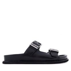 Klapki Tamaris. Czarne klapki damskie Tamaris, bez wzorów, bez obcasa, bez zapięcia. Za 296.99 zł.