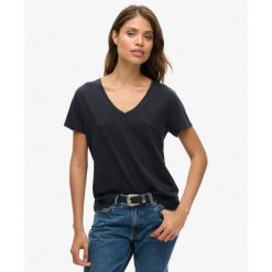 Koszulka z haftem V w slubie. Niebieskie koszulki sportowe damskie Superdry, bez wzorów, z bawełny, bez ramiączek. Za 126.80 zł.