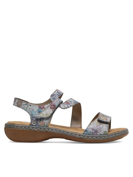 Rieker Sandały 659C7-90 Niebieski. Niebieskie sandały damskie Rieker, bez wzorów, ze skóry, bez obcasa, na płaskiej podeszwie, bez zapięcia. Za 249.99 zł.