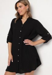 Czarna Sukienka Oversize z Bawełny o Prostym Kroju Koszulowym Elanistra. Czarne sukienki damskie Born2be, na co dzień, m, bez wzorów, z bawełny, eleganckie, bez kołnierzyka, bez ramiączek, mini, koszulowe. Za 99.99 zł.