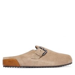 Klapki Pepe Jeans. Brązowe klapki damskie Pepe Jeans, bez wzorów, z jeansu, bez obcasa, bez zapięcia. Za 259.99 zł.