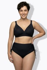 Damska Góra od bikini bez miękkich miseczek na podszewce z recyklingu. Czarne stroje kąpielowe damskie Ulla Popken, plus size, bez wzorów, z elastanu. Za 111.99 zł.