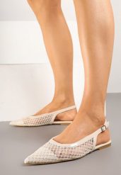 Beżowe Siateczkowe Sandały Slingback na Płaskiej Podeszwie Reolanta. Brązowe sandały damskie Renee, z aplikacjami, bez obcasa, na płaskiej podeszwie, bez zapięcia. Za 59.99 zł.