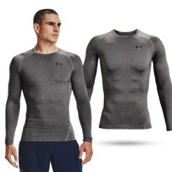 Koszulka męska termoaktywna UNDER ARMOUR HeatGear długi rękaw. Szare bluzy męskie Under Armour, m, bez wzorów, sportowe, bez ramiączek, bez kaptura. W wyprzedaży za 115.99 zł.