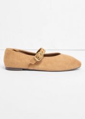 Baleriny Mary Janes z oczkami. Brązowe balerinki damskie bonprix, bez wzorów, bez obcasa, bez zapięcia. Za 84.99 zł.