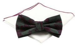 Mucha Męska z Białą Poszetką - Chattier - Zieleń Mundorowa, Bordowe Kwiaty. Zielone krawaty i muchy Chattier, bez wzorów, z mikrofibry, eleganckie. Za 59.00 zł.