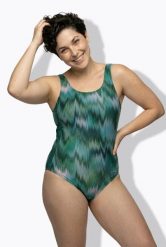 Damskie Strój kąpielowy rozmyty nadruk bez miękkich miseczek. Czarne stroje kąpielowe damskie Ulla Popken, plus size, bez wzorów, z elastanu. Za 159.99 zł.