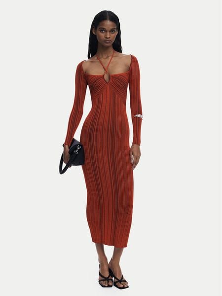 Desigual Sukienka koktajlowa Marlene 25WWVF08 Pomarańczowy Slim Fit. Brązowe sukienki damskie Desigual, xl, bez wzorów, z wiskozy, wizytowe, bez kołnierzyka, bez ramiączek. Za 689.99 zł.