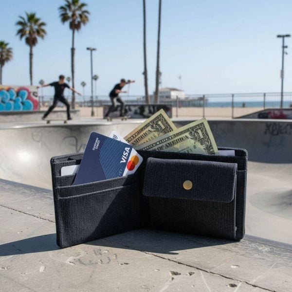 Portfel z płótna z blokadą RFID czarny. Czarne portfele męskie GHETTOBLASTER, bez wzorów. Za 156.09 zł.