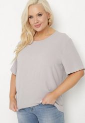 Szara Klasyczna Bluzka z Krótkim Rękawem Nilbia. Szare bluzki damskie Born2be, plus size, bez wzorów, z jeansu, biznesowe, bez kołnierzyka, plus size, bez ramiączek. Za 34.99 zł.