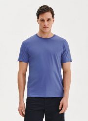 PAKO LORENTE – Bawełniany granatowy t-shirt. Niebieskie t-shirty męskie Pako Lorente, s, bez wzorów, z bawełny, bez kołnierzyka, bez ramiączek. Za 49.99 zł.
