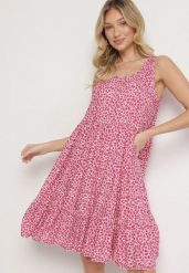 Ciemnoróżowa Bawełniana Sukienka Bez Rękawów w Kolorowe Plamki Nattelle. Czerwone sukienki damskie Born2be, na co dzień, l, bez wzorów, z bawełny, eleganckie, bez kołnierzyka, bez ramiączek, midi. Za 39.99 zł.