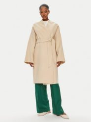 Weekend Max Mara Płaszcz wełniany Eris 2425016011 Beżowy Oversize. Brązowe płaszcze damskie Weekend Max Mara, bez wzorów, z wełny, bez kołnierzyka, bez kaptura. Za 2,899.00 zł.