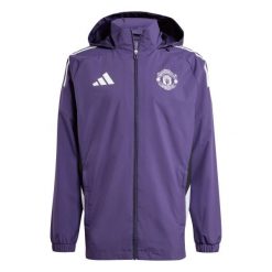 Kurtka dresowa zewnętrzna Manchester United 2025/26. Białe kurtki męskie Adidas, m, bez wzorów, z dresówki, sportowe, bez kaptura. W wyprzedaży za 311.00 zł.