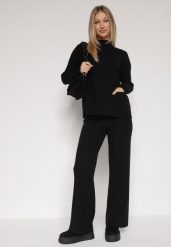 Czarny Sweterkowy Komplet Sweter z Półgolfem i Szerokie Spodnie Alatusa. Czarne swetry nierozpinane damskie Born2be, l, bez wzorów, z dzianiny, bez kołnierzyka, bez ramiączek. Za 139.99 zł.