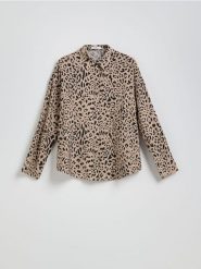 Wzorzysta koszula z wiskozy - wielobarwny. Koszule damskie Reserved, l, bez wzorów, z tkaniny, bez kołnierzyka, bez ramiączek. W wyprzedaży za 49.99 zł.