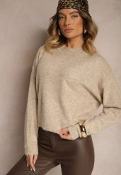 Beżowy Casualowy Sweter z Wełną Sassilae. Brązowe swetry nierozpinane damskie Renee, m, bez wzorów, z jeansu, biznesowe, bez kołnierzyka, bez ramiączek. Za 119.99 zł.