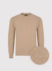 PAKO LORENTE - Beżowy sweter męski z dekoltem w serek. Brązowe swetry męskie Pako Lorente, m, bez wzorów, z bawełny, bez kołnierzyka, bez ramiączek. Za 199.99 zł.