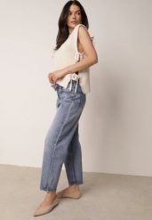 Niebieskie Bawełniane Jeansy Mom Fit o Klasycznym Kroju z Wysokim Stanem Esersia. Niebieskie jeansy damskie Born2be, bez wzorów, z bawełny, biznesowe, z podwyższonym stanem, długie. Za 99.99 zł.