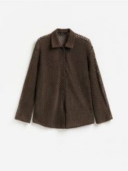 Ażurowa koszula - ciemnobrązowy. Brązowe koszule damskie Reserved, l, w ażurowe wzory, z bawełny, bez kołnierzyka, bez ramiączek. Za 119.99 zł.