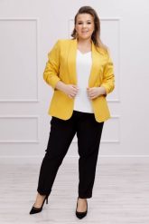 Elegancki żółty żakiet Neva XXL OVERSIZE WIOSNA. Żółte marynarki i żakiety damskie Moda Size Plus Iwanek, bez wzorów, z bawełny, eleganckie, bez kołnierzyka, bez ramiączek. W wyprzedaży za 159.90 zł.
