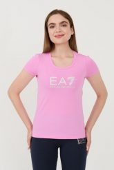 EA7 Różowy t-shirt. Czerwone t-shirty damskie EA7 Emporio Armani, xs, bez wzorów, bez kołnierzyka, bez ramiączek. W wyprzedaży za 228.99 zł.