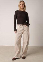 Beżowe Bawełniane Jeansy o Kroju Balloon z Wysokim Stanem i Przeszyciami Katameia. Brązowe jeansy damskie Born2be, bez wzorów, z bawełny, eleganckie, z podwyższonym stanem. Za 119.99 zł.