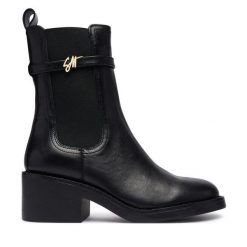 Botki Steve Madden. Czarne botki damskie Steve Madden, bez wzorów, bez obcasa, na słupku, bez zapięcia. Za 729.99 zł.
