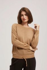 Sweter z metaliczną nitką i wiązaniem. Swetry nierozpinane damskie MOODO, l, bez wzorów, bez kołnierzyka, bez ramiączek. W wyprzedaży za 59.99 zł.