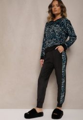 Niebiesko-Czarny Komplet Dresowy Welurowy Bluza i Joggery w Panterkę Froliti. Niebieskie bluzy damskie Renee, bez wzorów, z dresówki, bez ramiączek, bez kaptura. Za 119.99 zł.