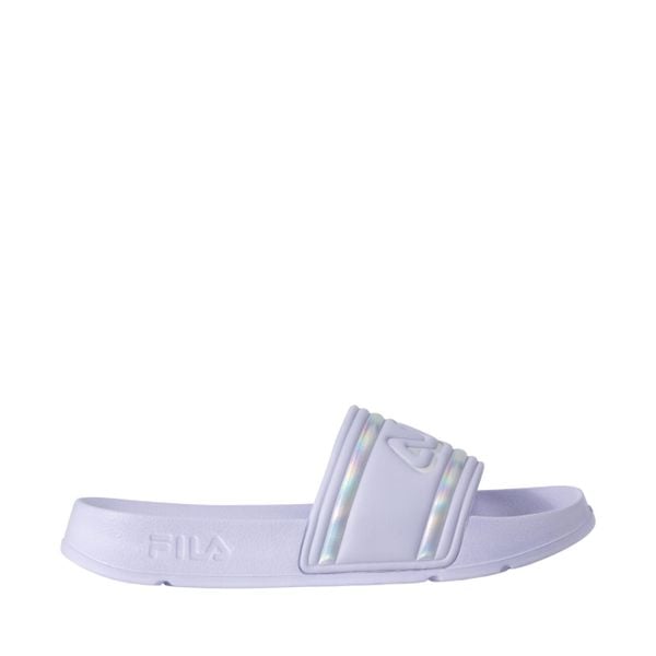 Klapki damskie Fila Morro Bay Logo. Fioletowe klapki damskie Fila, bez wzorów, sportowe, bez obcasa, bez zapięcia. Za 79.00 zł.