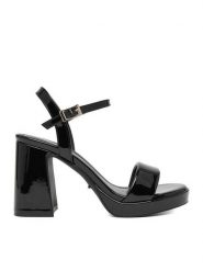 DeeZee Sandały CEO-SS22-049 Czarny. Czarne sandały damskie DeeZee, bez wzorów, z materiału, bez obcasa, na słupku, bez zapięcia. Za 159.99 zł.