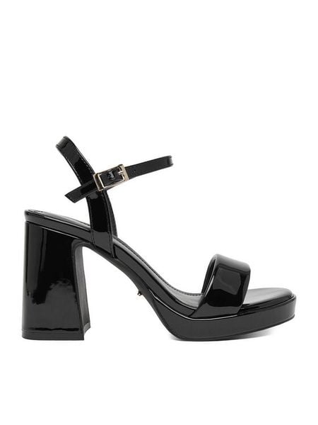 DeeZee Sandały CEO-SS22-049 Czarny. Czarne sandały damskie DeeZee, bez wzorów, z materiału, bez obcasa, na słupku, bez zapięcia. Za 159.99 zł.