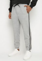 Szare Spodnie Dresowe Typu Jogger z Lampasami Wileldi. Szare spodnie materiałowe męskie Born2be, m, bez wzorów, z dresówki. Za 49.99 zł.