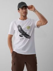 4F T-shirt regular z nadrukiem męski - biały S. Białe koszulki sportowe męskie 4F, m, bez wzorów, z bawełny, bez kołnierzyka, bez ramiączek. Za 79.99 zł.